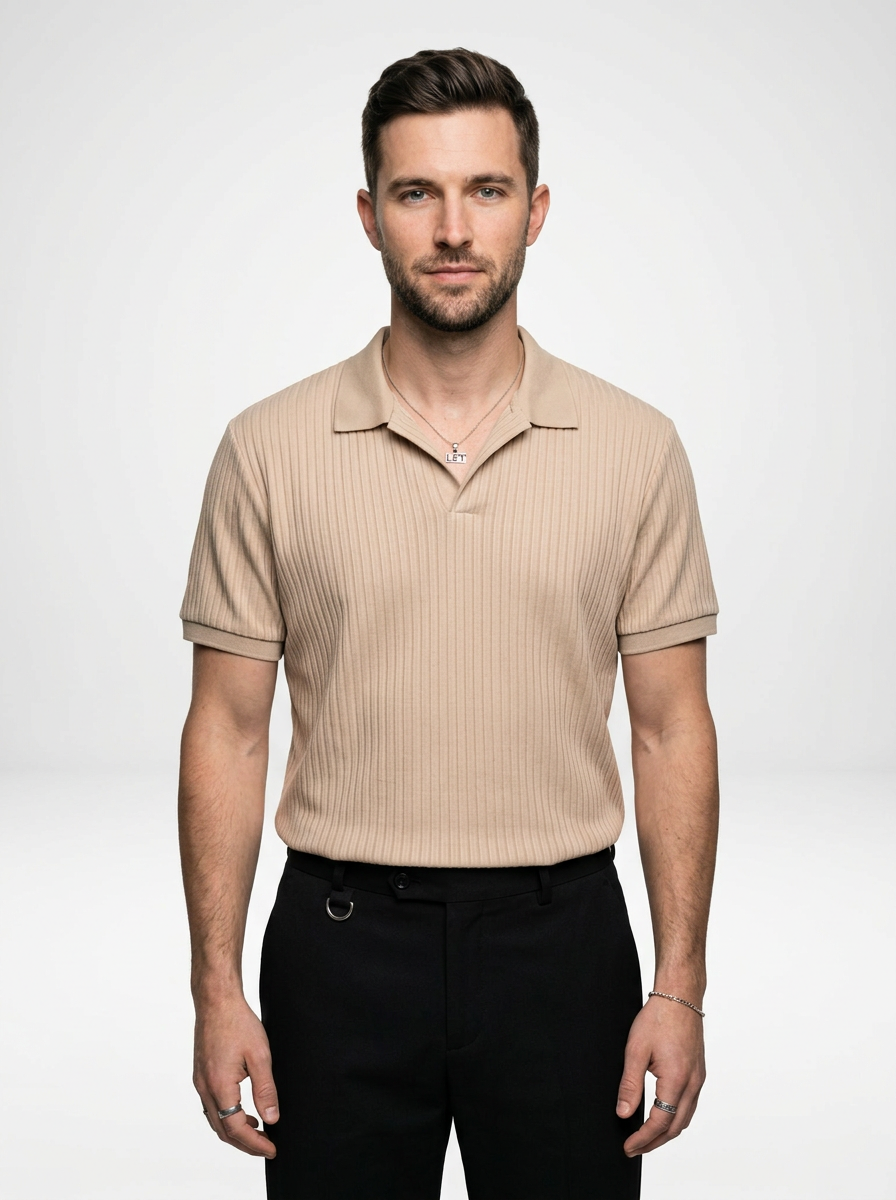 Men’s Cotton Polo Shirt with Ribbed Lapel Collar