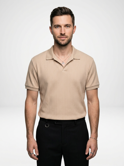 Men’s Cotton Polo Shirt with Ribbed Lapel Collar