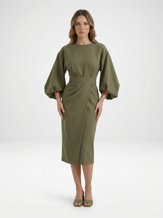 Crew Neck Tailored Midi Dress