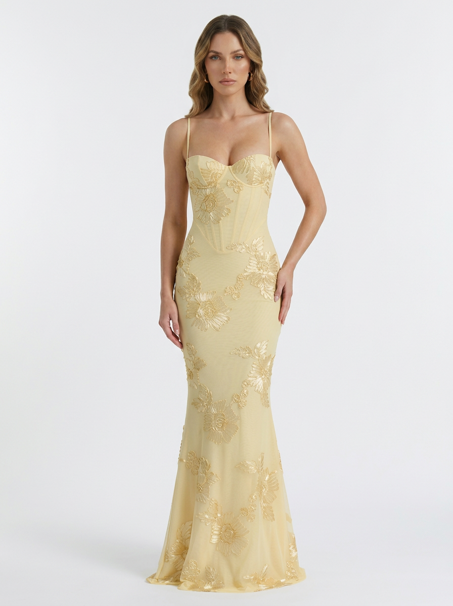 Floral Jacquard Corset Maxi Dress
