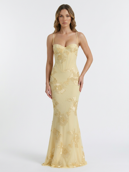 Floral Jacquard Corset Maxi Dress