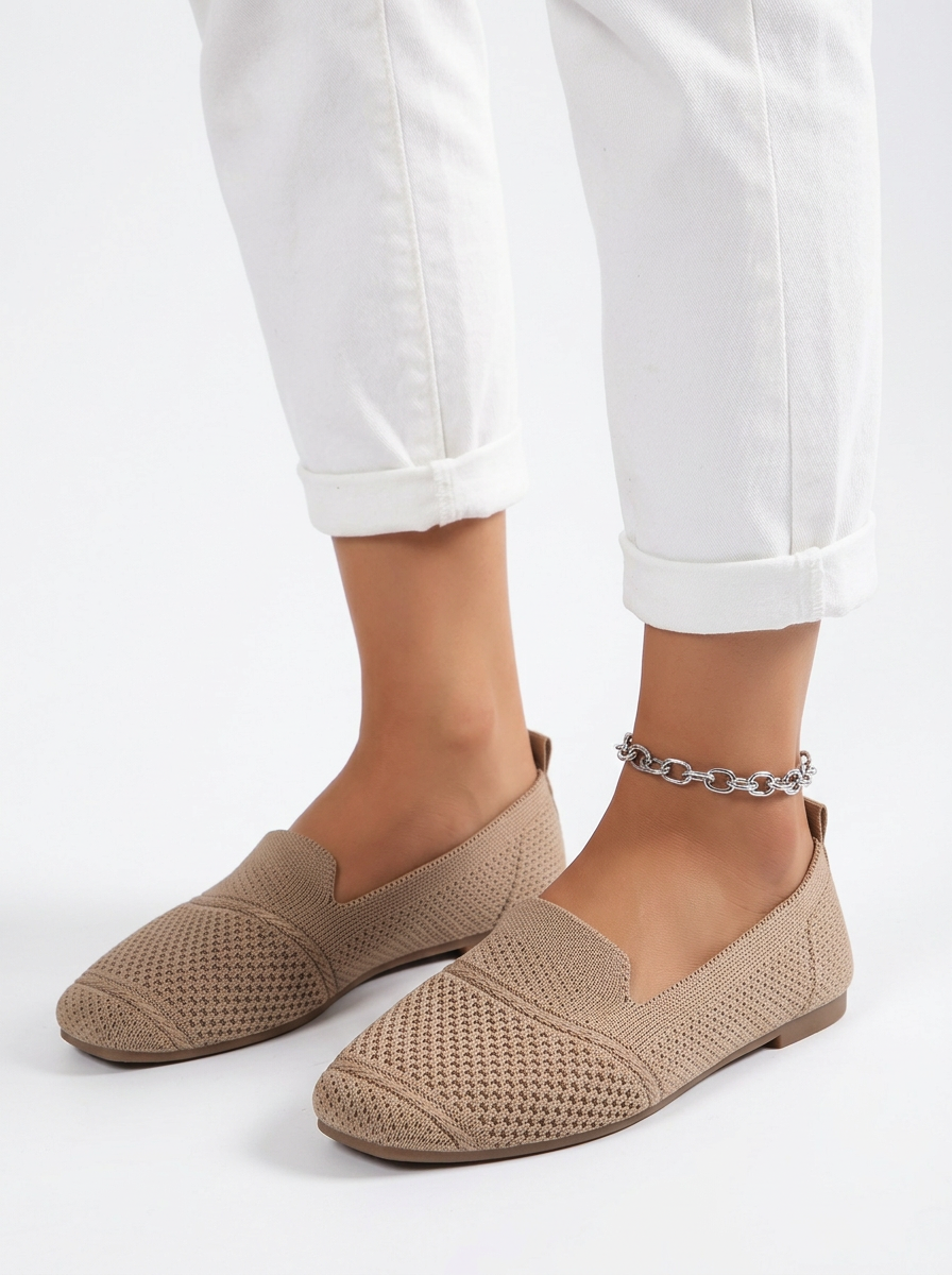 Women's Square Toe Knit Slip On Loafers