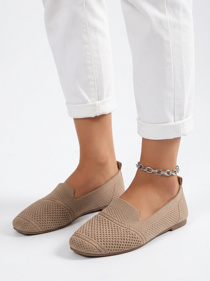 Women's Square Toe Knit Slip On Loafers