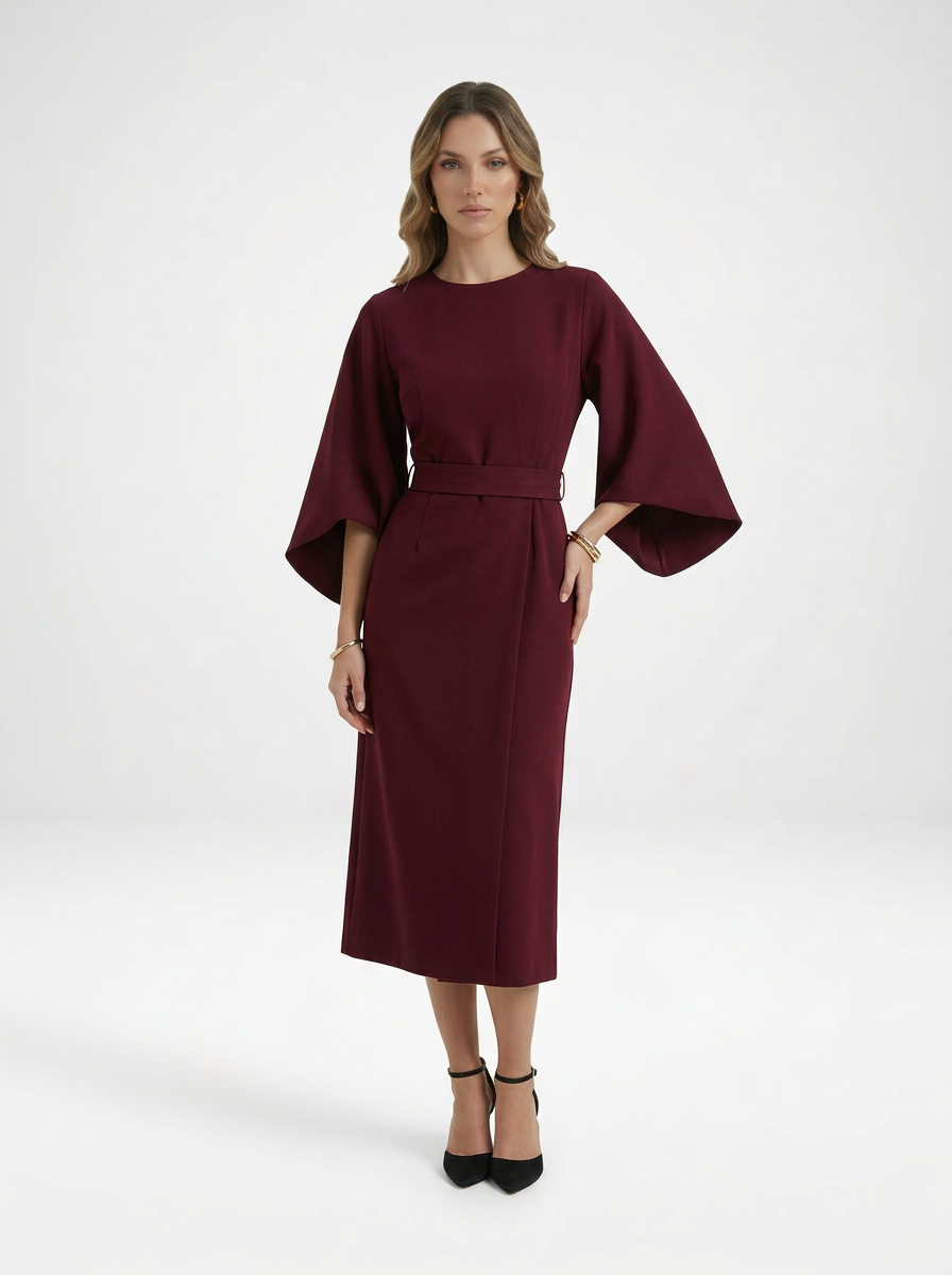 Crew Neck Tailored Midi Dress