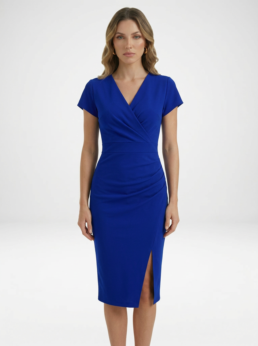 Women’s Midi Cocktail Dress with V-Neck