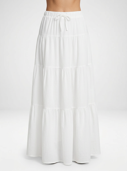 High-Waist Tie-Ruffled Maxi Skirt