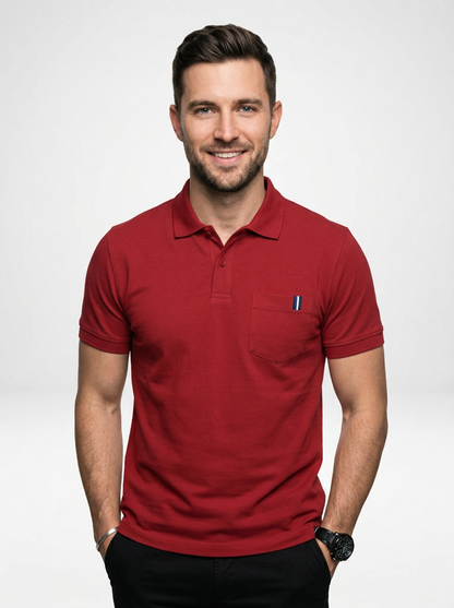 Men’s Solid Color Short-Sleeve Polo Shirt Featuring Chest Pocket