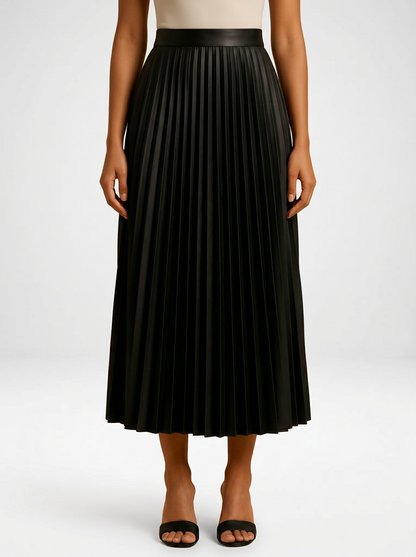 Women's Satin Pleated High Waist Midi Skirt