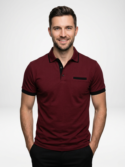 Elegant Contemporary Men’s Color Block Short-Sleeve Polo Shirt