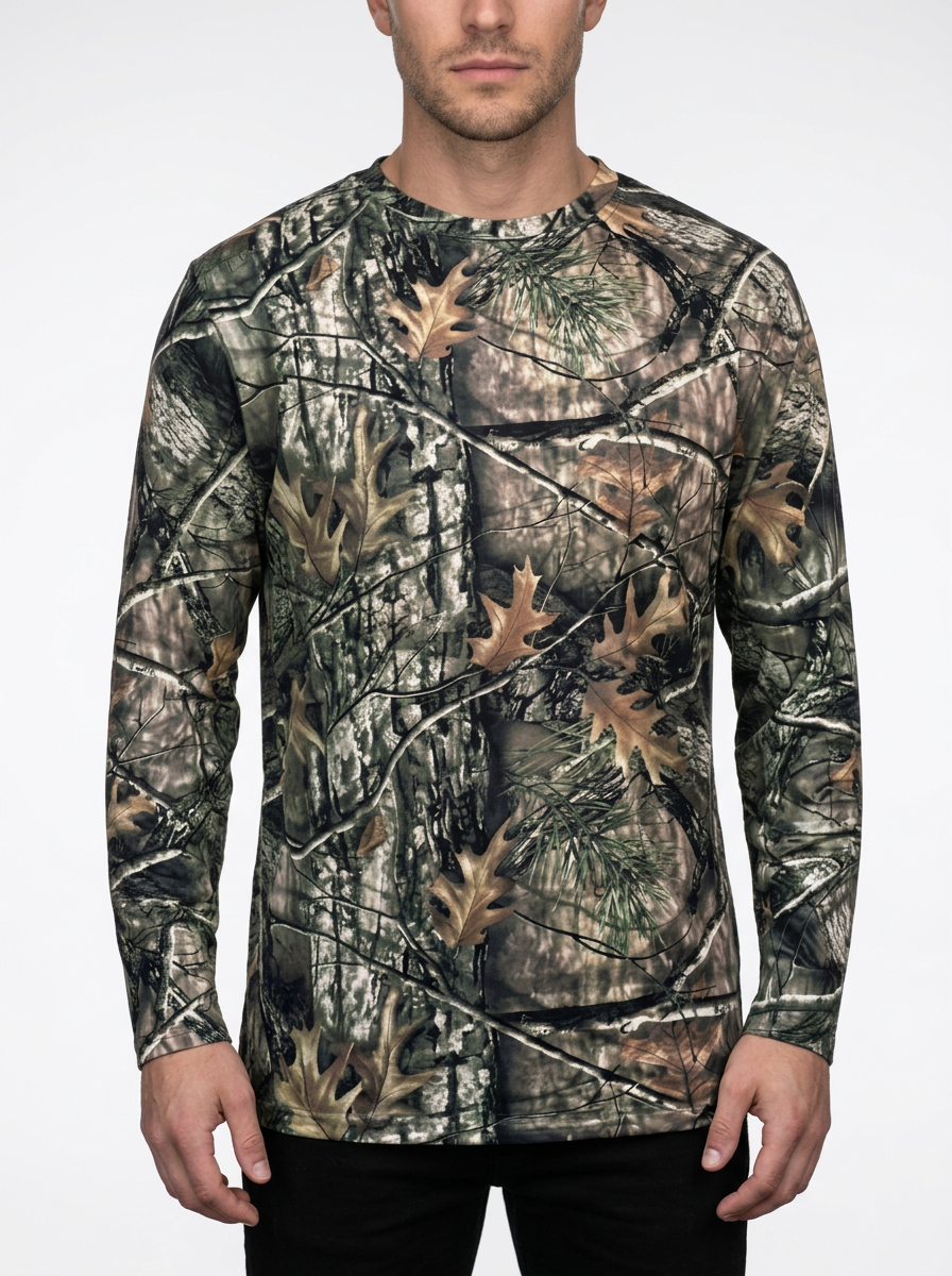 Men’s Long Sleeve Crewneck T-Shirt with Tree Branch Design