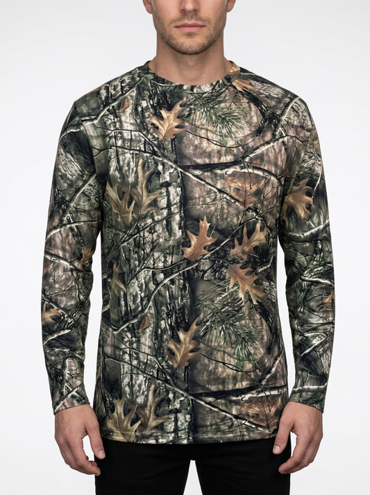 Men’s Long Sleeve Crewneck T-Shirt with Tree Branch Design