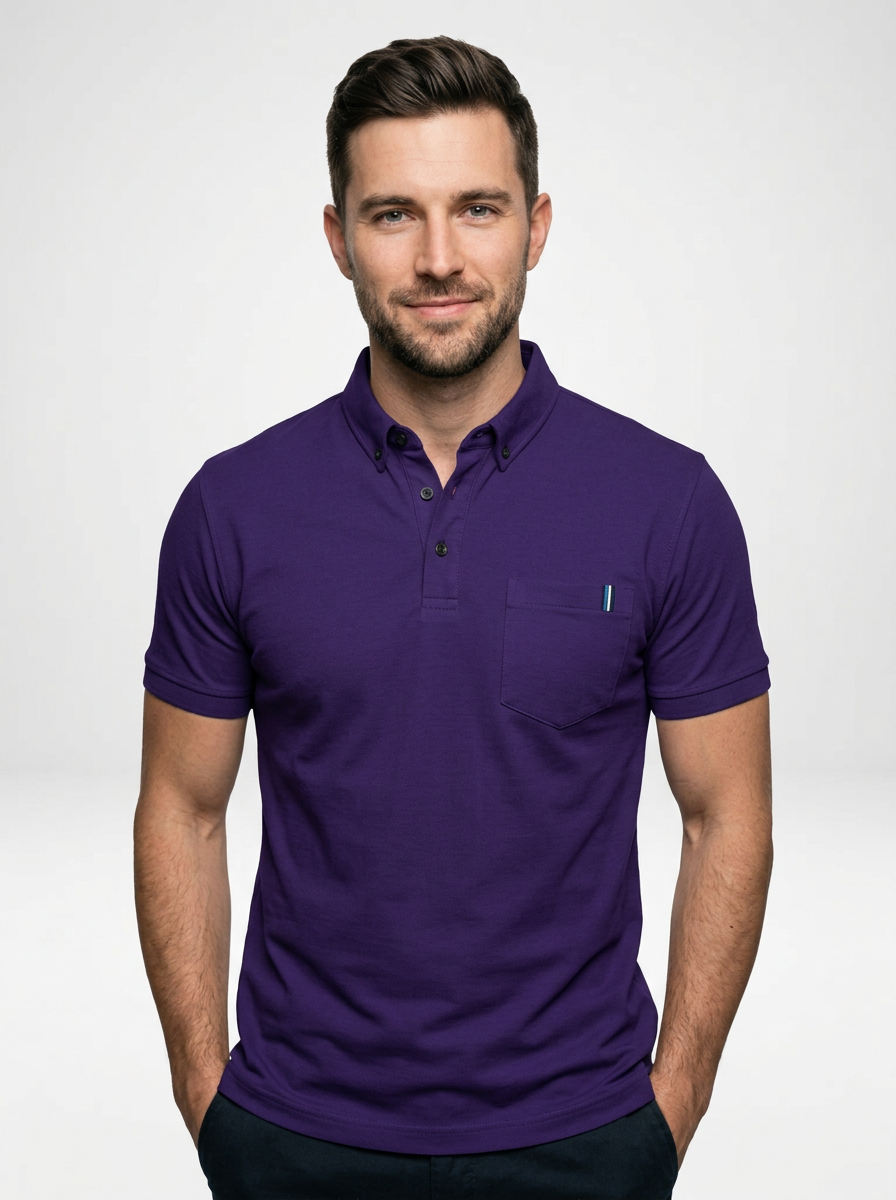 Men’s Solid Color Short-Sleeve Polo Shirt Featuring Chest Pocket