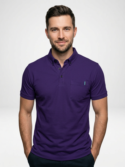 Men’s Solid Color Short-Sleeve Polo Shirt Featuring Chest Pocket