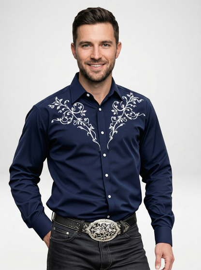 Men’s Embroidered Western Long Sleeve Cowboy Shirt