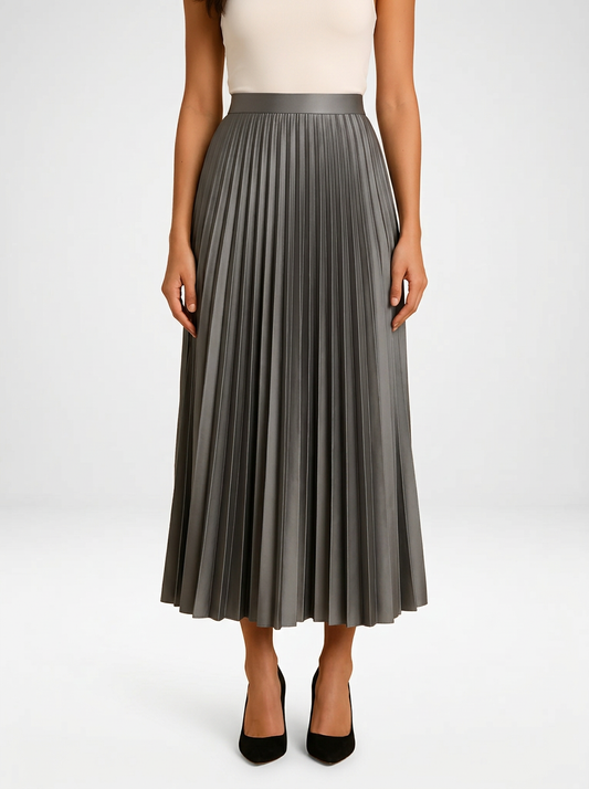 Women's Satin Pleated High Waist Midi Skirt