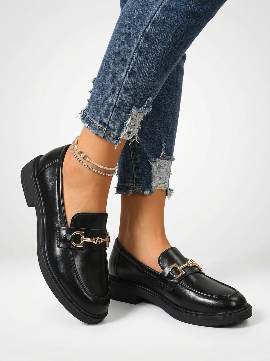 Women's Glossy Chunky Sole Chain Loafers