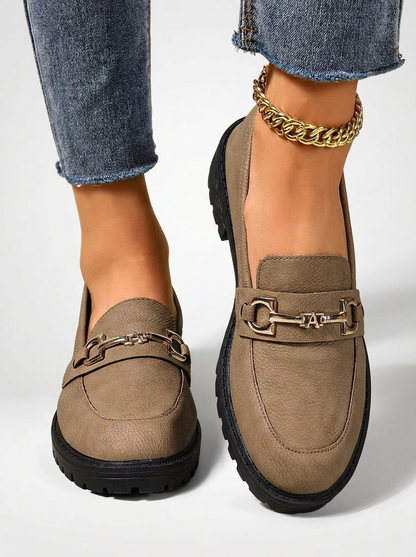 Women's Glossy Chunky Sole Chain Loafers