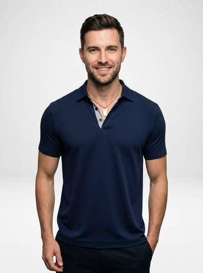 Men’s Short Sleeve Knit Polo Shirt with Contrast Detailing