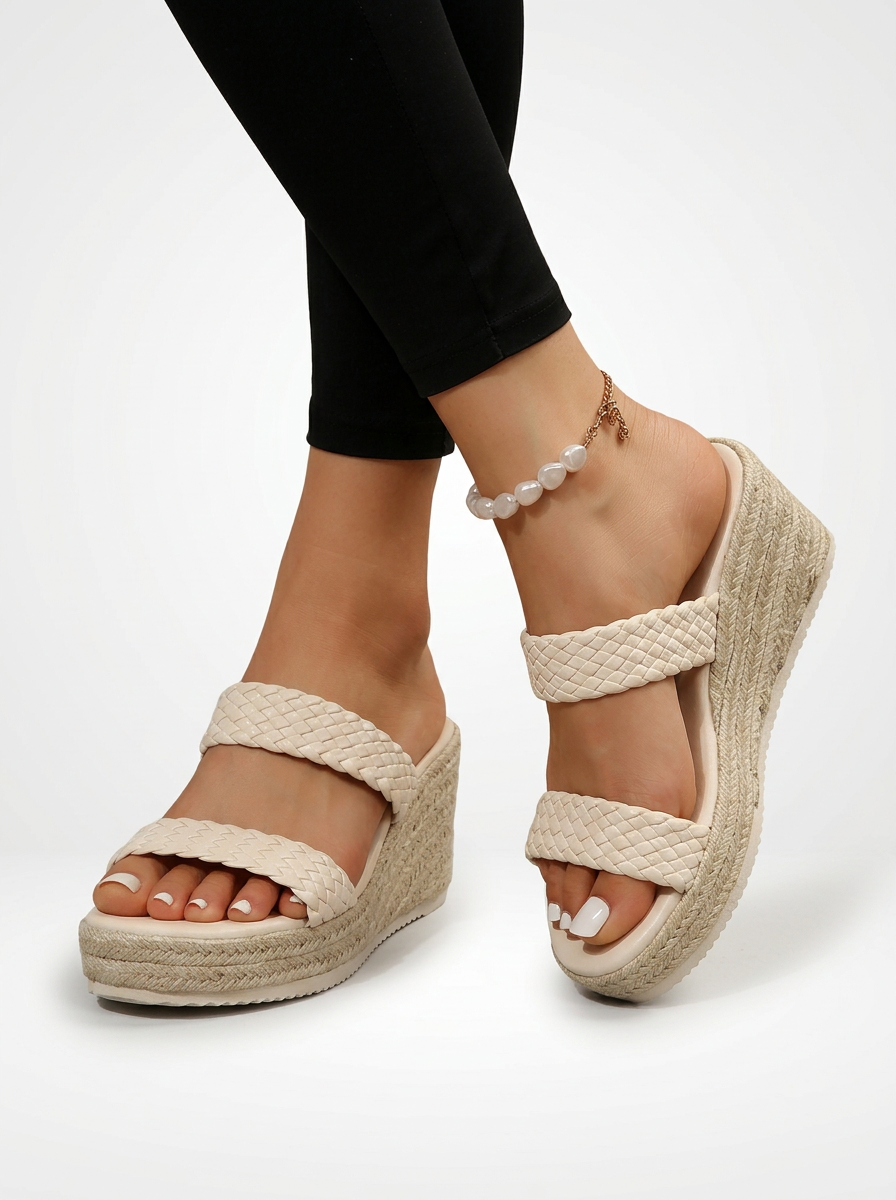 Braided Strap Jute Platform Sandals