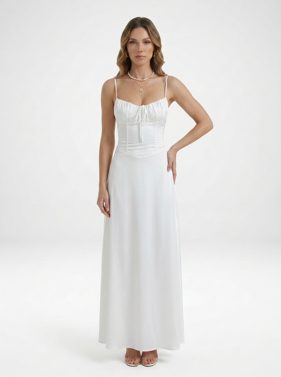 Sleeveless and Ruched Bodice Wedding Guest Maxi Dress
