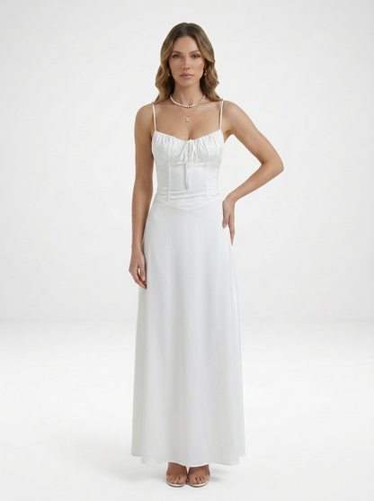 Sleeveless and Ruched Bodice Wedding Guest Maxi Dress