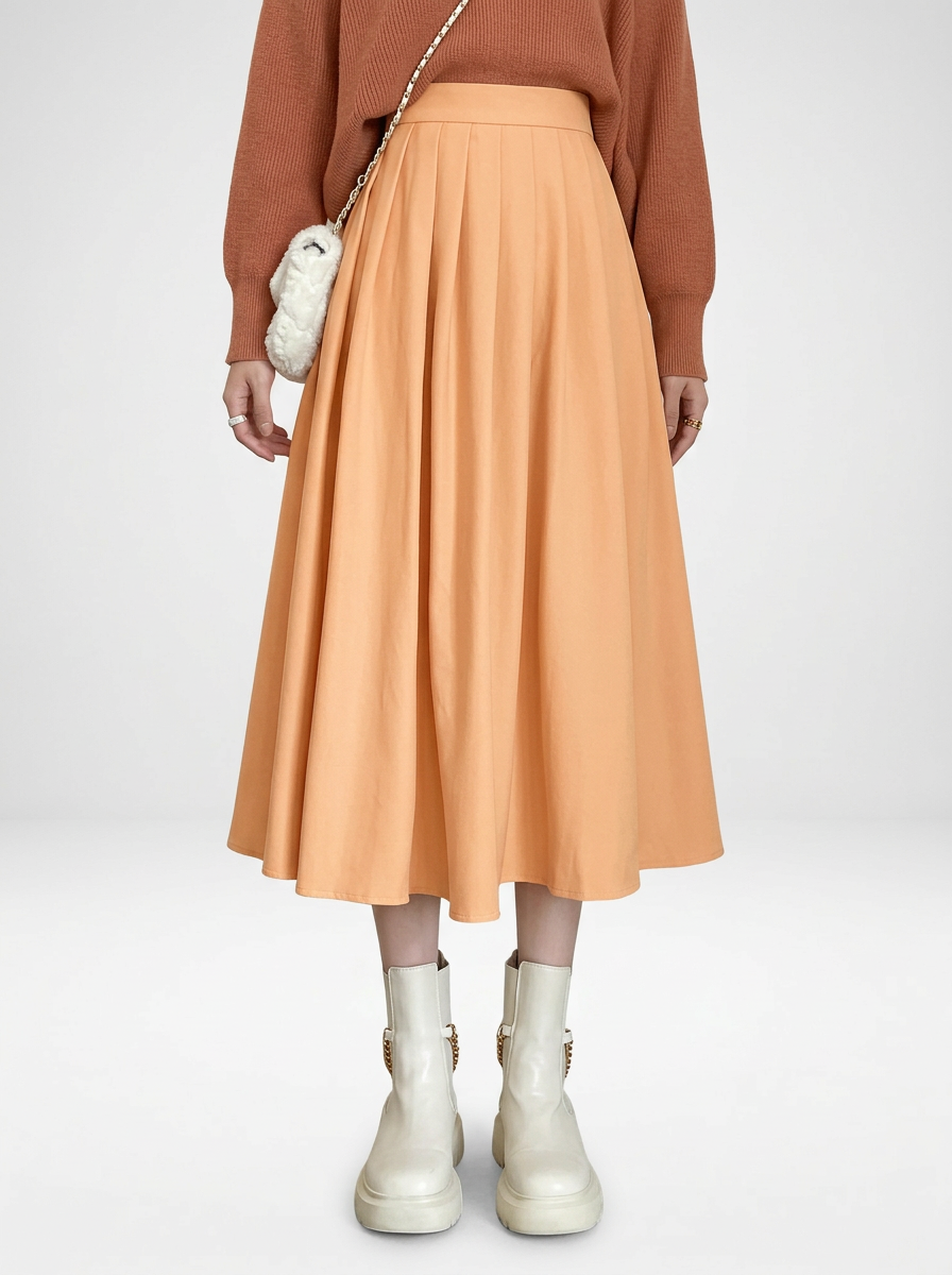 Pleated Midi Skirt Flowing A Line Silhouette