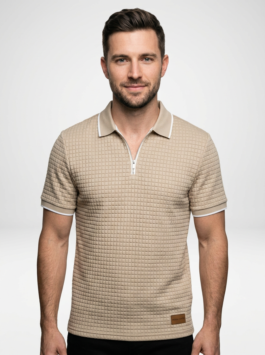 Men’s Short Sleeve Knit Polo Shirt with Contrast Detailing