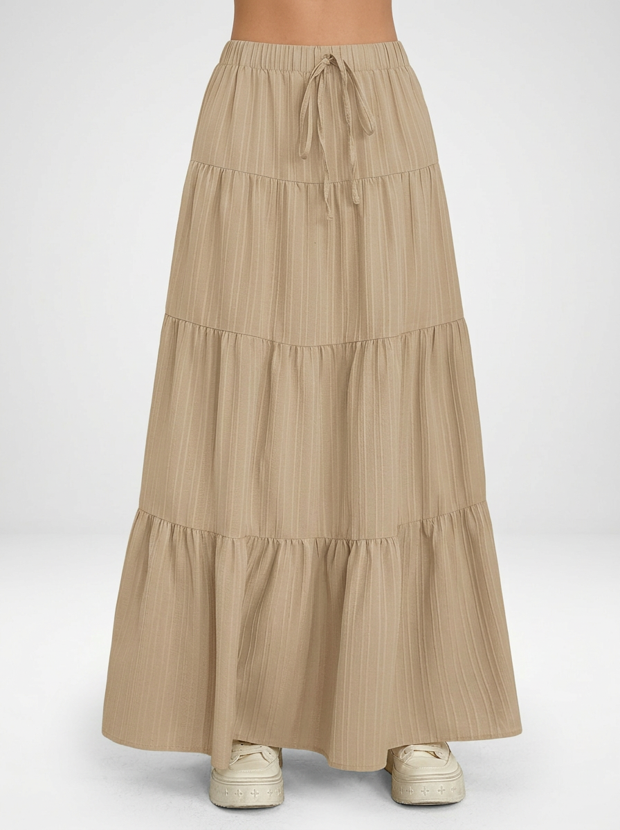 High-Waist Tie-Ruffled Maxi Skirt