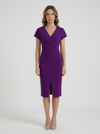 Women’s Midi Cocktail Dress with V-Neck