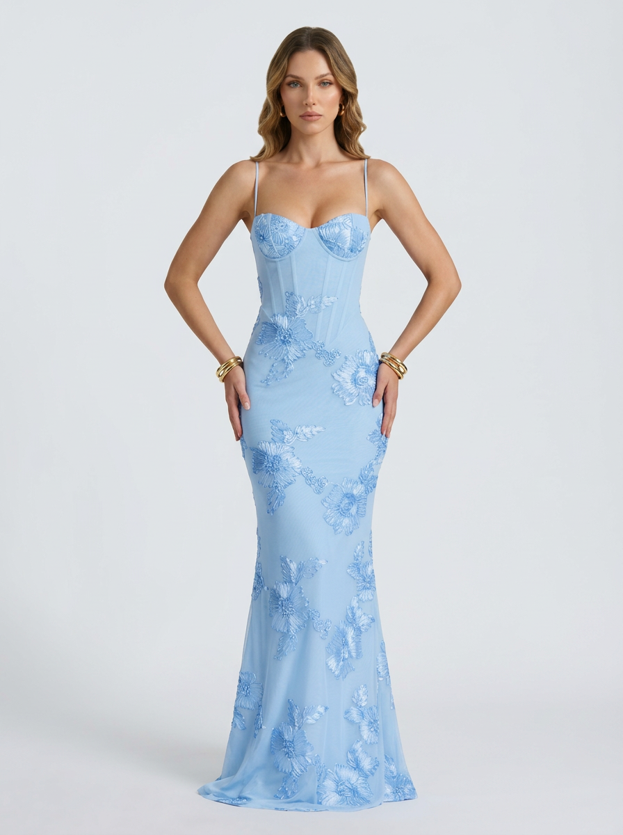 Floral Jacquard Corset Maxi Dress