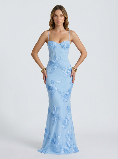 Floral Jacquard Corset Maxi Dress