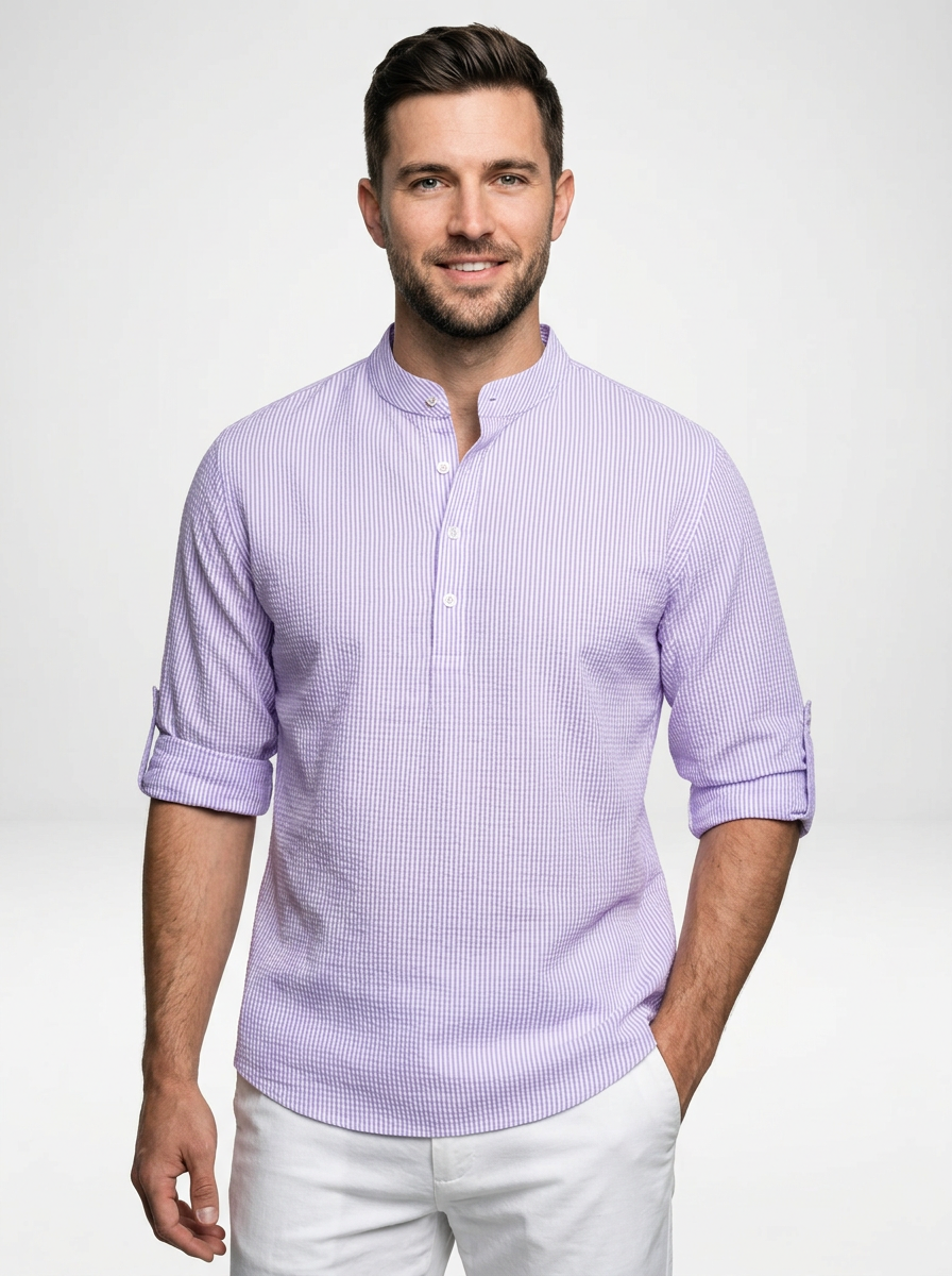 Men’s Lightweight Long-Sleeve Henley with Buttoned Placket