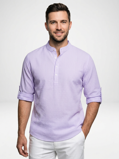 Men’s Lightweight Long-Sleeve Henley with Buttoned Placket