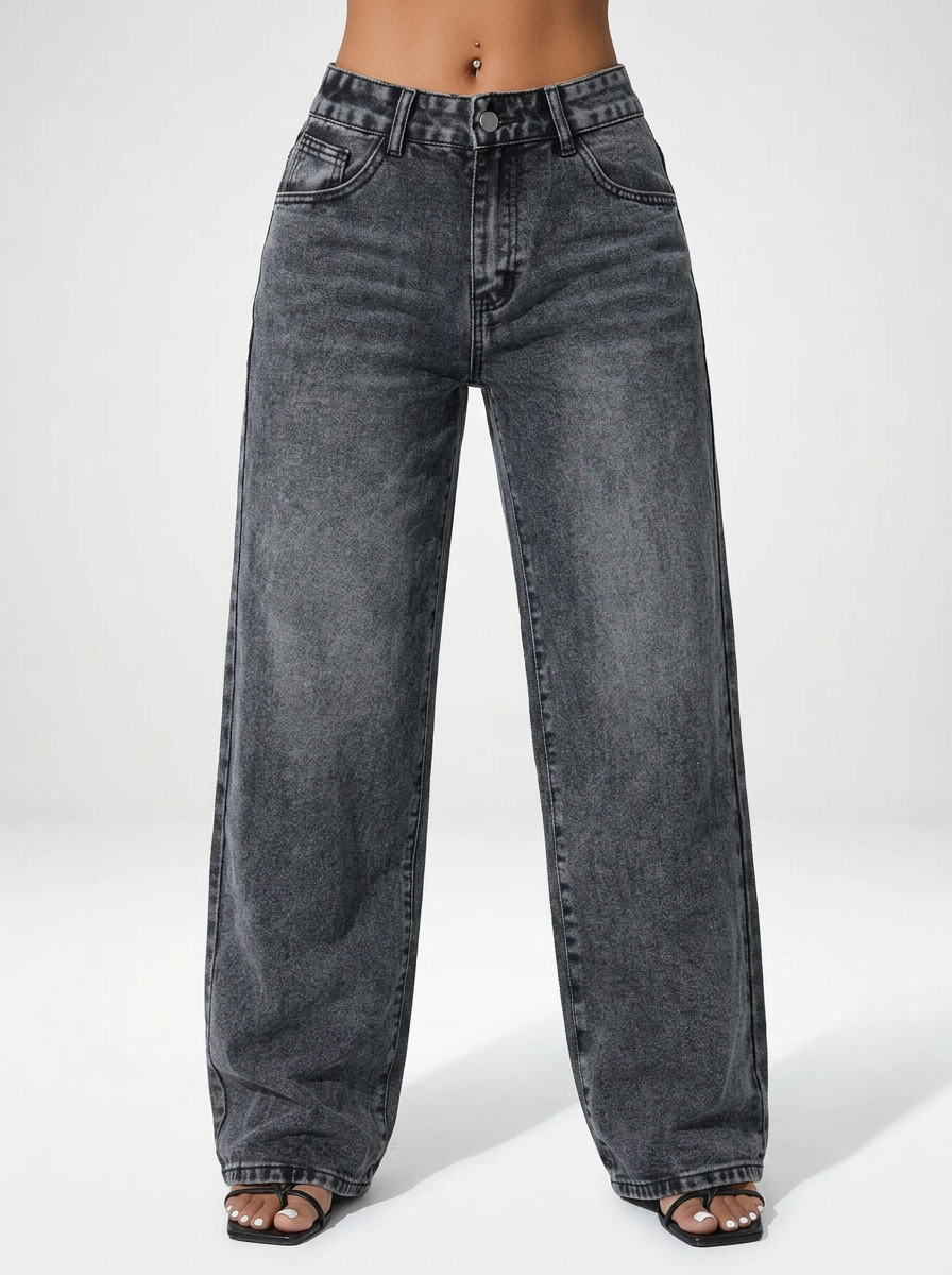 Women's Low Waist Wide Leg Blue Denim Jeans