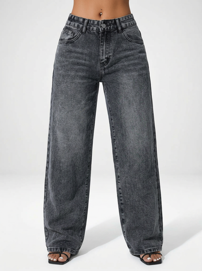 Women's Low Waist Wide Leg Blue Denim Jeans