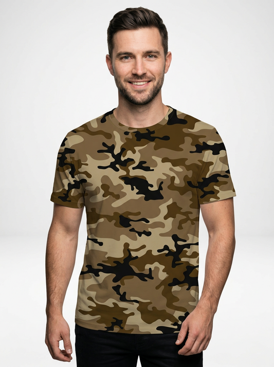 Men’s Camouflage Round Neck Short Sleeve T Shirt for Everyday Wear