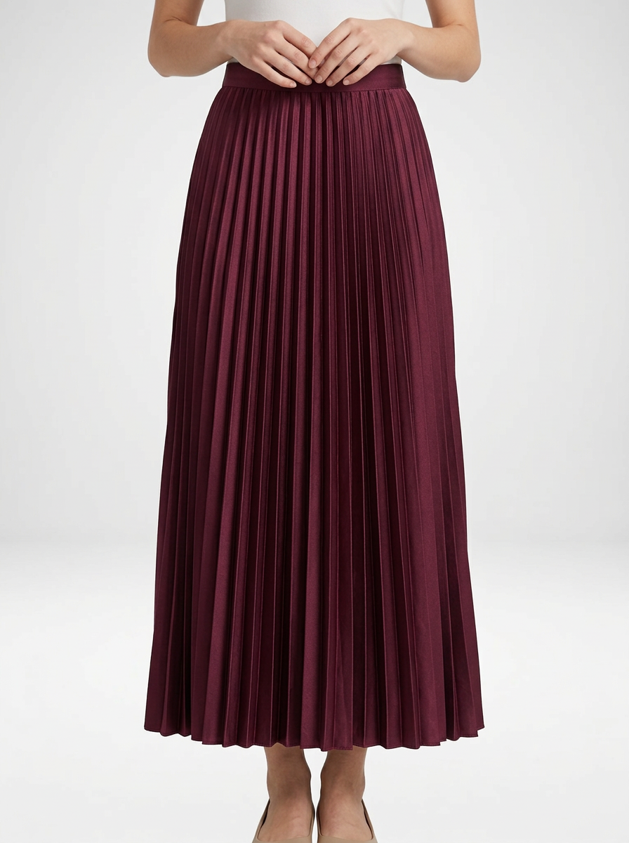 Pleated Midi Skirt with Elastic Waist