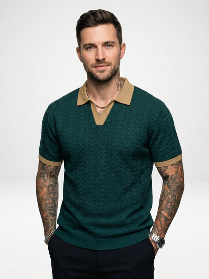 Men’s Short Sleeve Knit Polo Shirt with Contrast Detailing