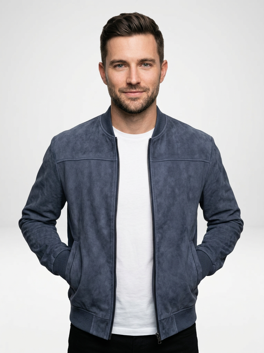 Men’s Suede Zip-Up Bomber Jacket