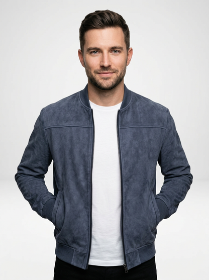 Men’s Suede Zip-Up Bomber Jacket