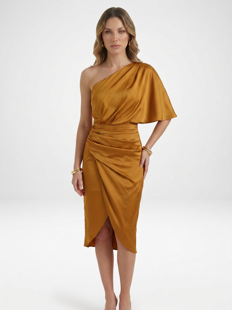 One-Shoulder Elegant Wedding Guest Cocktail Dress
