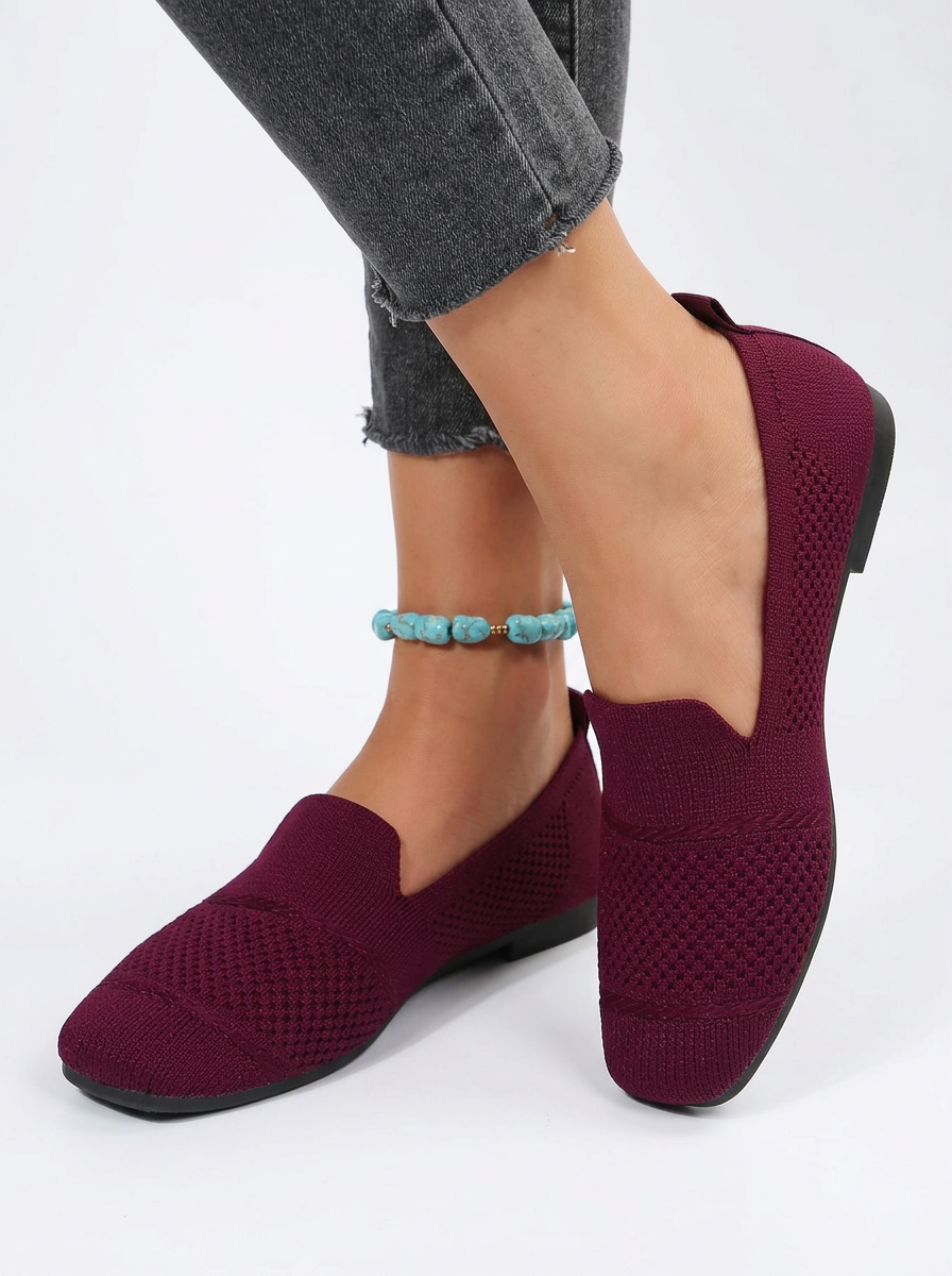 Women's Square Toe Knit Slip On Loafers