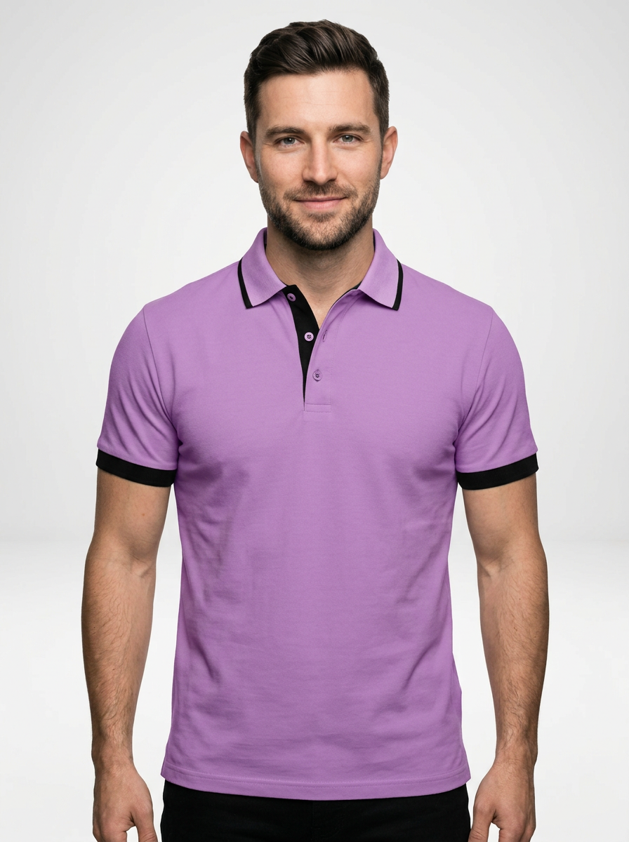 Elegant Contemporary Men’s Color Block Short-Sleeve Polo Shirt