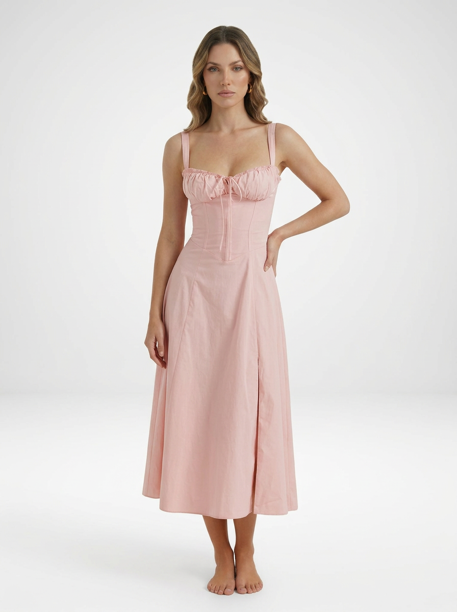 Corset Bodice Satin Midi Dress