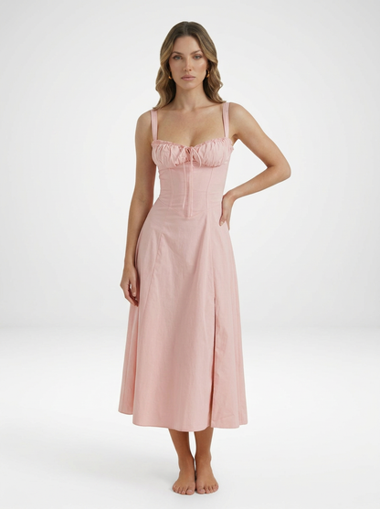 Corset Bodice Satin Midi Dress