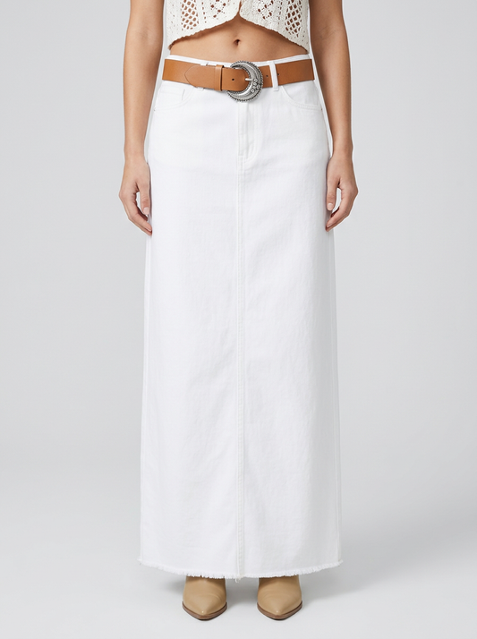 Women's High Waist Straight Fit Denim Maxi Skirt