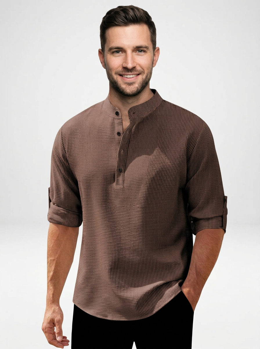 Men’s Lightweight Long-Sleeve Henley with Buttoned Placket