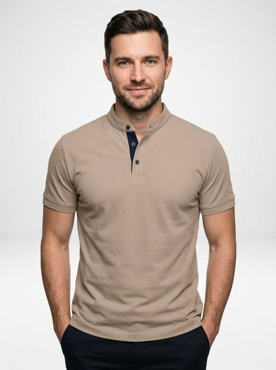 Men’s Casual Short-Sleeve Polo with Stand Collar