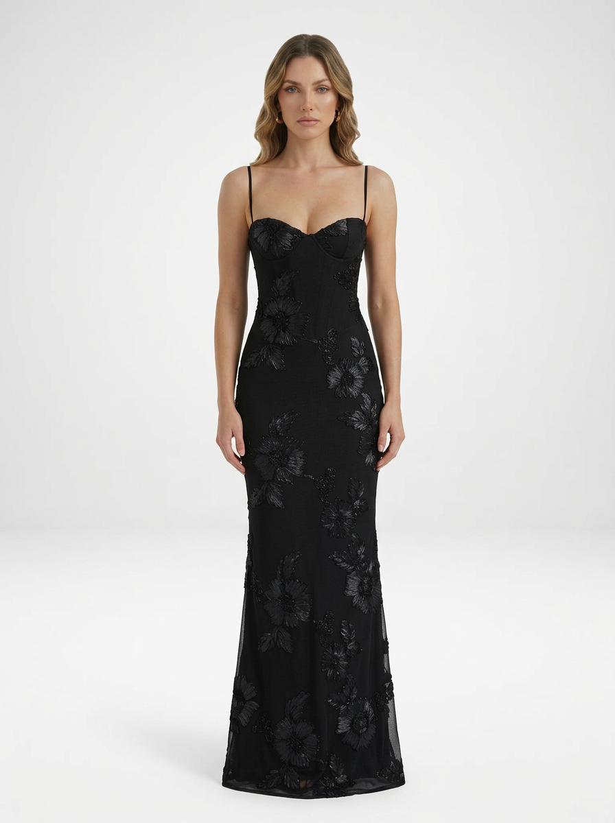 Floral Jacquard Corset Maxi Dress