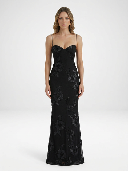 Floral Jacquard Corset Maxi Dress
